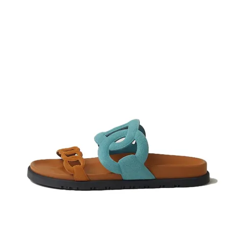 HERMES Extra Slide Slippers Women's Blue-Brown