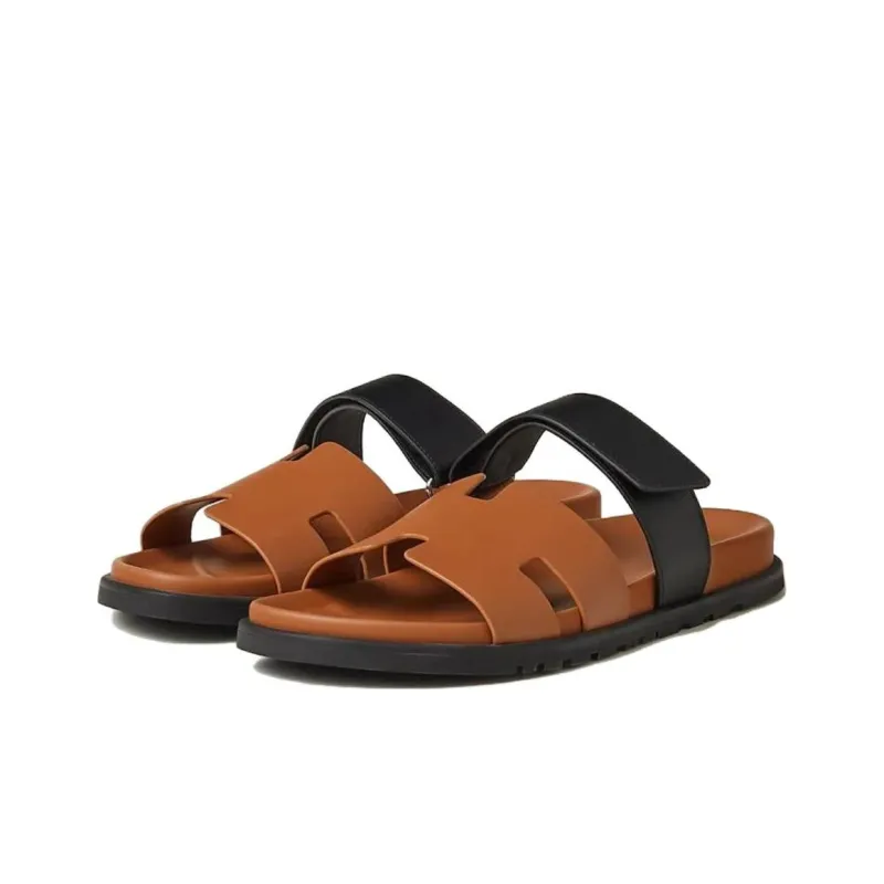 HERMES Slide Slippers Men's Brown-3