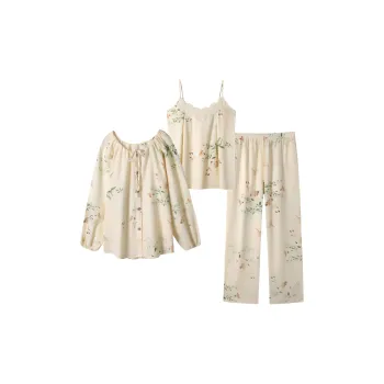 ZumashL Three-Piece Set Pajama Set Women's Light Beige Apricot