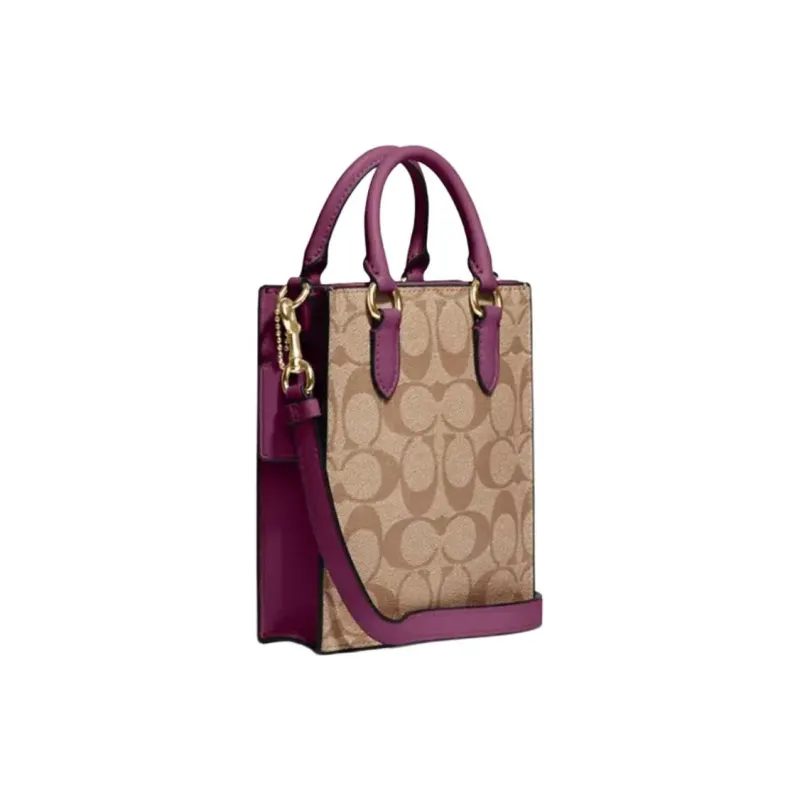 COACH N/S Coated Canvas With Smooth Leather Tote Bag, Shopping Bag, Crossbody Bag, Handbag Mini Women's Purple-1