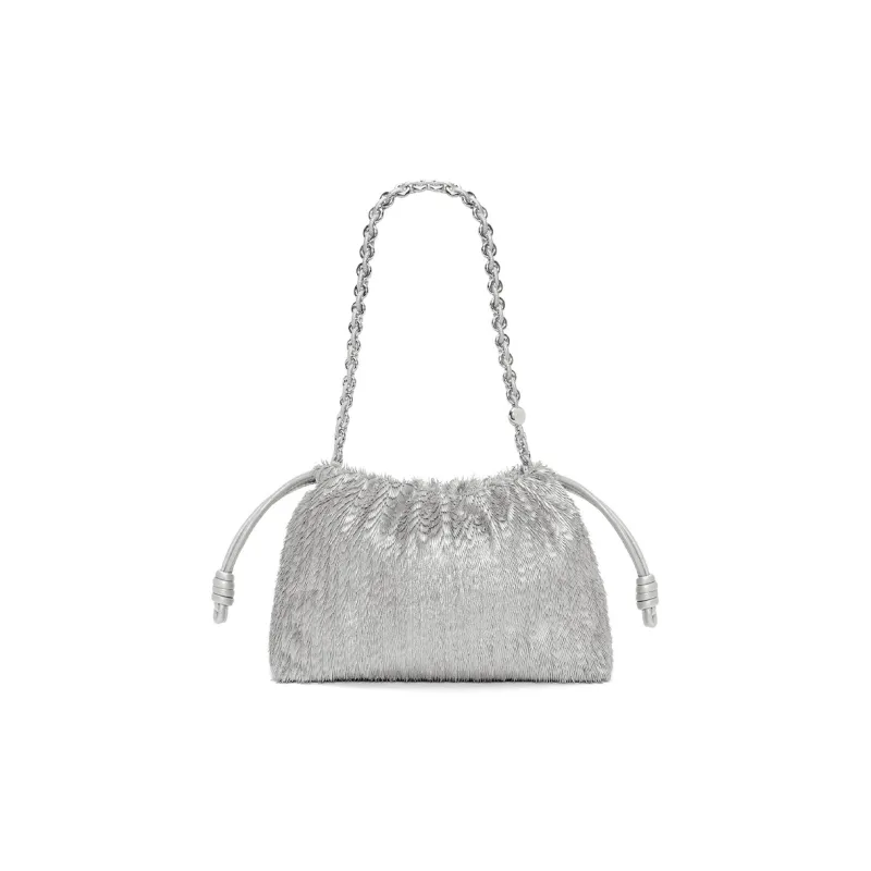 LOEWE Flamenco Calfskin Portable One Shoulder Clutch Women's Silver-5