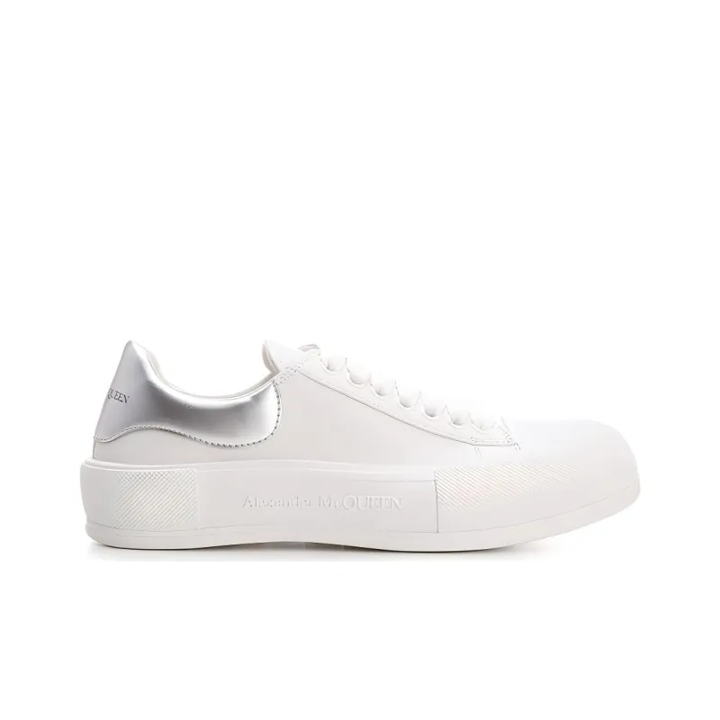 Alexander McQueen Deck Lace Up Plimsoll Sneakers 'White Silver'-1