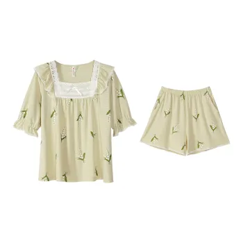 XUANZHITING Summer Pajama Set Women's Light Green