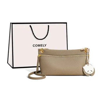 COMELY Cow Leather Bonded Synthetic Leather Shoulder Bag Crossbody Bag Small Size Women's Gray/Black