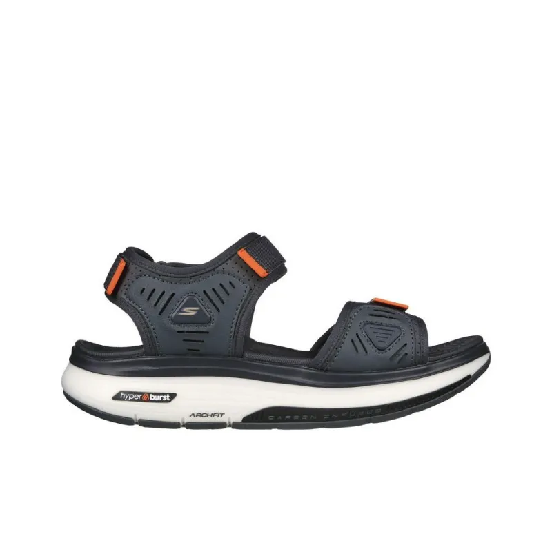 Skechers Go Walk Workout Walker Slide Slippers With Strap Medium Heel Men's Blue-1