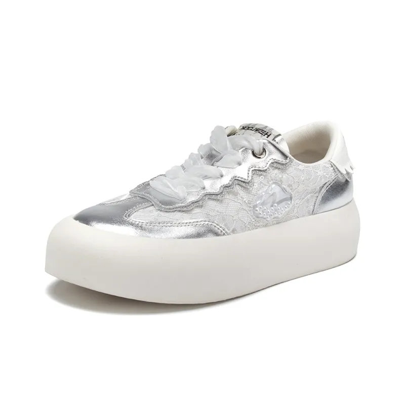 HERLOOK Fusion Collection German Army Trainers Low Top Skateboard Shoes Women's Silver-4
