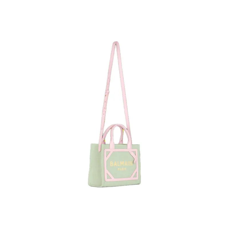 BALMAIN B ARMY Canvas With Leather Canvas Bag, Tote Bag, Shopping Bag, Handbag Trumpets Women's Green-1