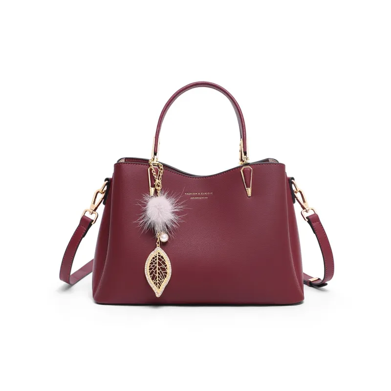 PT'SON Cow Leather Patchwork Synthetic Leather One Shoulder Handbags Large Size Women's Ecru/Burgundy-1