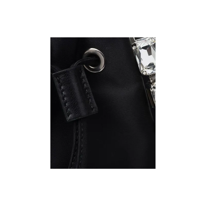 PRADA Fabric With Leather Bucket Bags Shoulder Bag Crossbody Bag Handbag Mini Women's Black-4