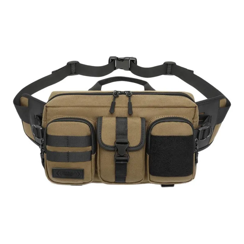 OZUKO Oxford Fanny Pack Sports Bag Crossbody Bag Travel Bag Shoulder Bag Unisex Khaki/Black-4
