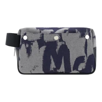Alexander McQueen Cotton Makeup Bag Men's Dark Blue & Ivory & Black
