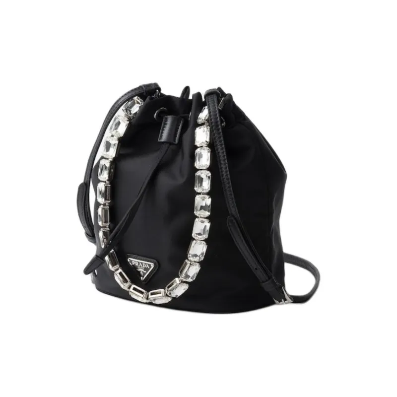 PRADA Fabric With Leather Bucket Bags Shoulder Bag Crossbody Bag Handbag Mini Women's Black-1