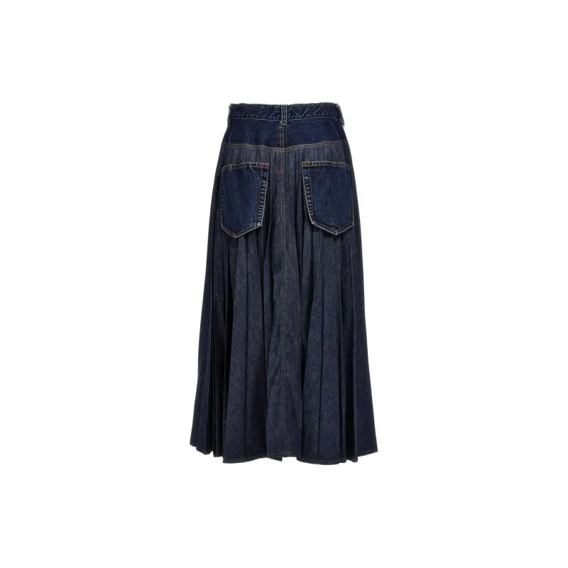 Sacai Denim Long Skirts Women's Blue-1
