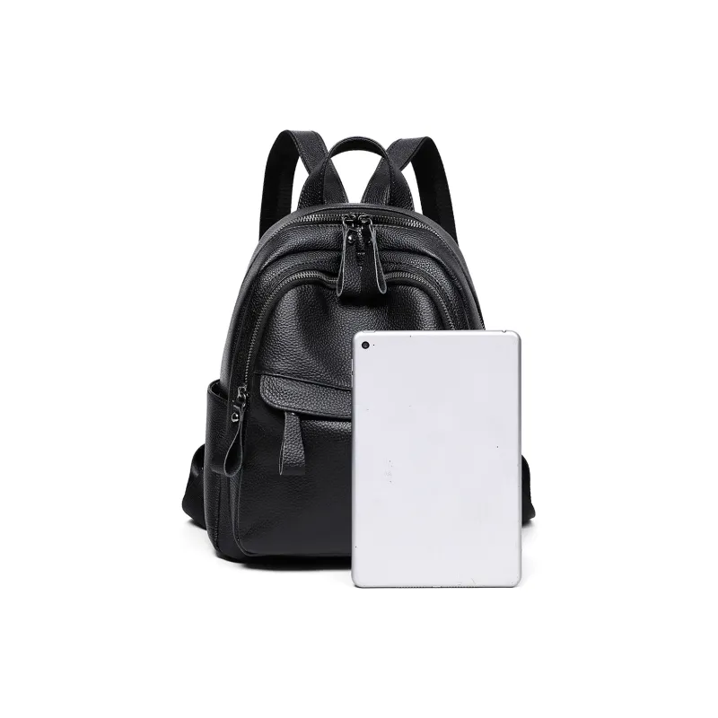 PT'SON Cow Leather Backpack Regular Unisex Black-1