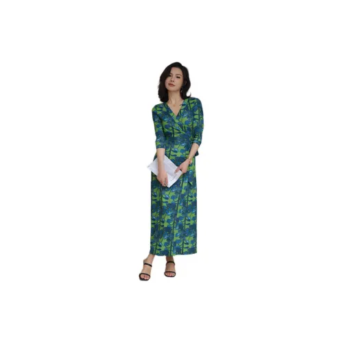 YAYXYE Long-Sleeved Dresses Women's Vintage Green