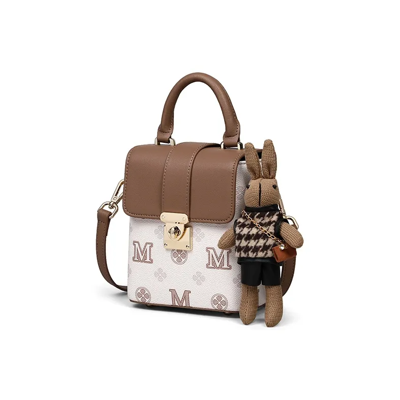 MILLIE'S Synthetic Leather Handbag, Shoulder Bag, Crossbody Bag, Cell Phone Pouch Regular Women's Ecru & Brown-2