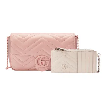 GUCCI GG Marmont Leather 2 in 1 Combo Bag Shoulder Bag Crossbody Bag Mini Women's Light Pink/Beige