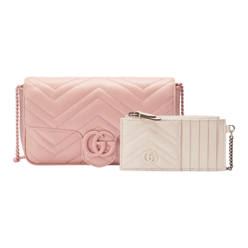 GUCCI GG Marmont Leather 2 in 1 Combo Bag Shoulder Bag Crossbody Bag Mini Women's Light Pink/Beige-0