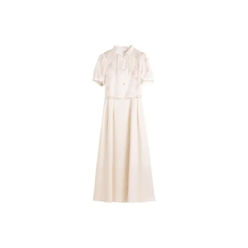 Hang Yi Court Short-Sleeved Dresses Women's Beige