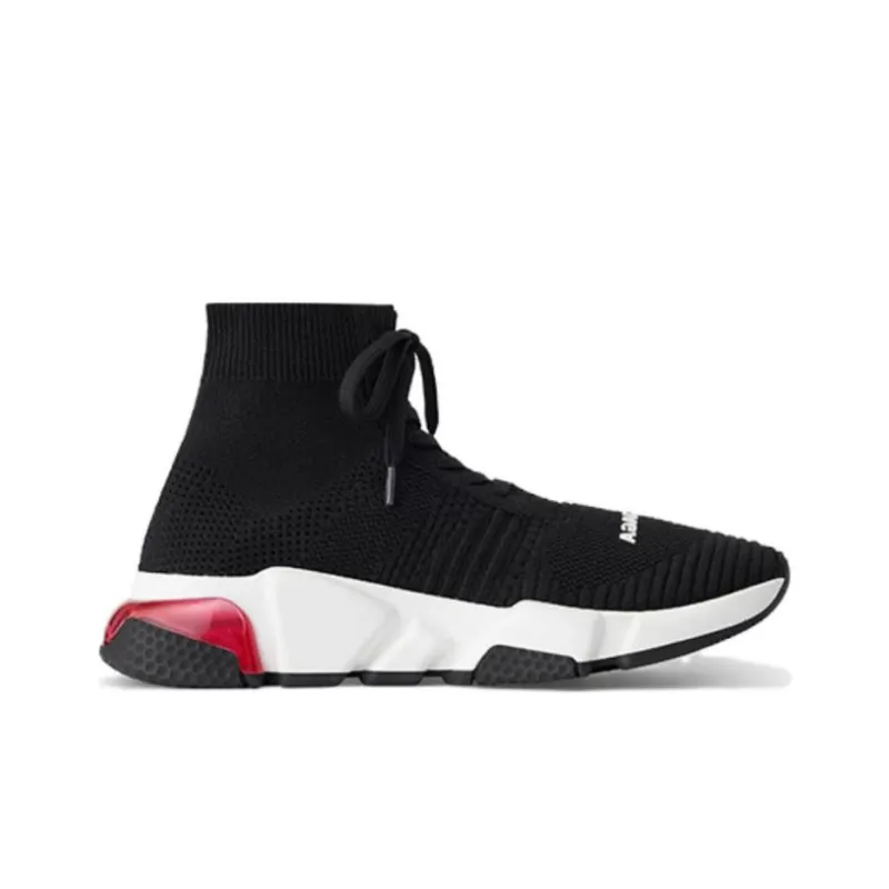 Balenciaga Speed 1.0 Lace Up Sneakers 'Black White With Clear Sole Red' Women's-1