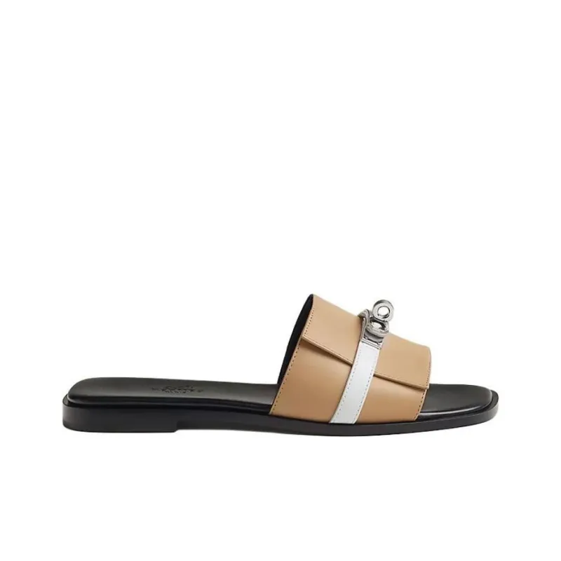 HERMES Giulia Slide Slippers Women's Beige-1