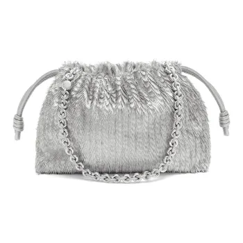 LOEWE Flamenco Calfskin Portable One Shoulder Clutch Women's Silver