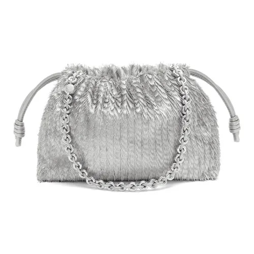 LOEWE Flamenco Calfskin Portable One Shoulder Clutch Women's Silver