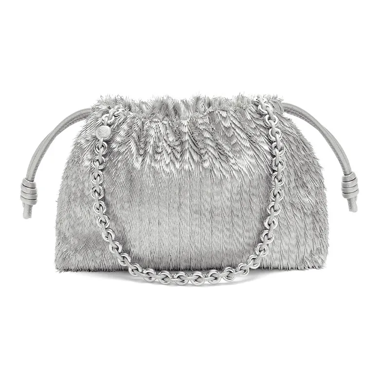 LOEWE Flamenco Calfskin Portable One Shoulder Clutch Women's Silver-0