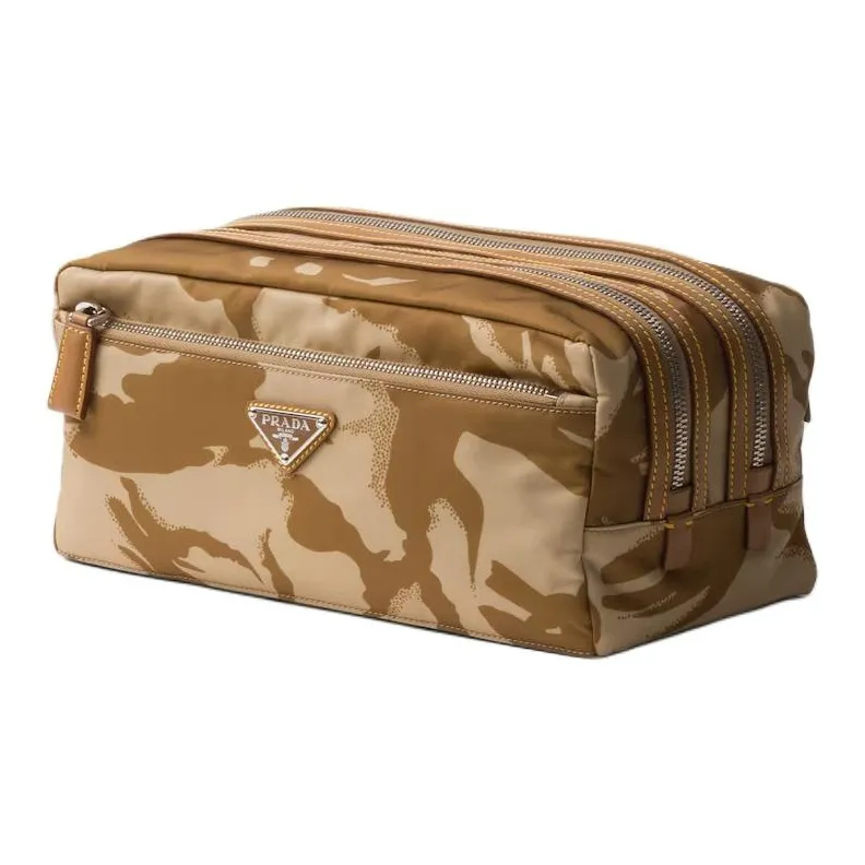 PRADA Recycled Nylon With Patchwork Leather Clutch Small Size Men's Khaki-1