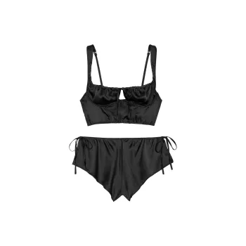 Victoria's Secret Satin Corset Top & Shorts Set / Black Pajama Set Women's Black