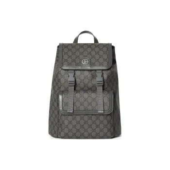 GUCCI Ophidia Canvas With Leather Binding Backpack Small Size Men's Gray & Black