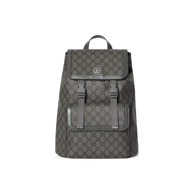 GUCCI Ophidia Canvas With Leather Binding Backpack Small Size Men's Gray & Black-0