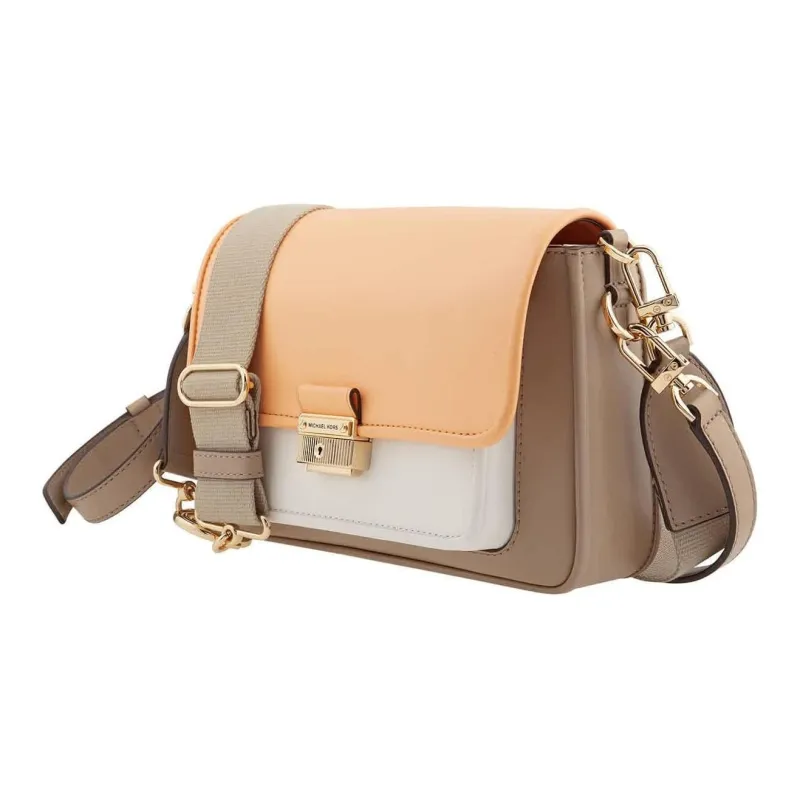 MICHAEL KORS Bradshaw Cow Leather Shoulder Bag, Crossbody Bag Medium Size Women's Camel & Milk White-2