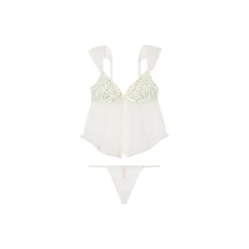 Victoria's Secret Daisy Chain Embroidery Flyaway Babydoll Set/CW Pajama Set Women's Coconut White