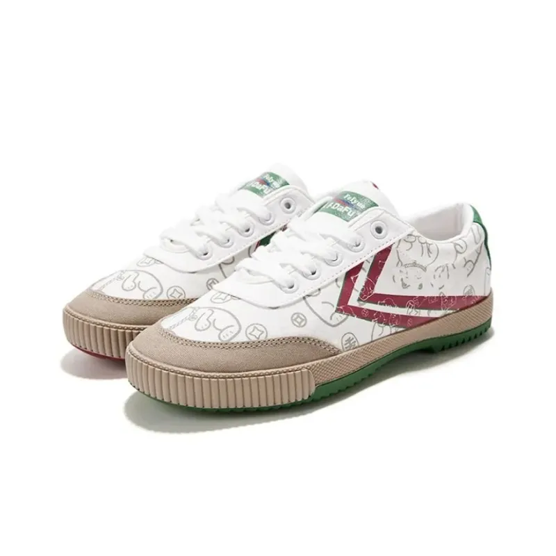 LuckyCat x Dafu Leaps Forward Anti Slip Wear Resistant Low Top Canvas Shoes Unisex White Green-2