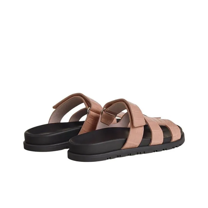 HERMES Chypre Slide Slippers Women's Rose Pink-3