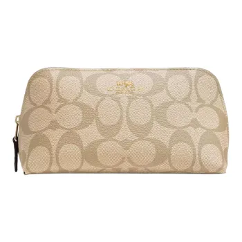 COACH Cosmetic Canvas Clutch Makeup Bag Women's Light Khaki