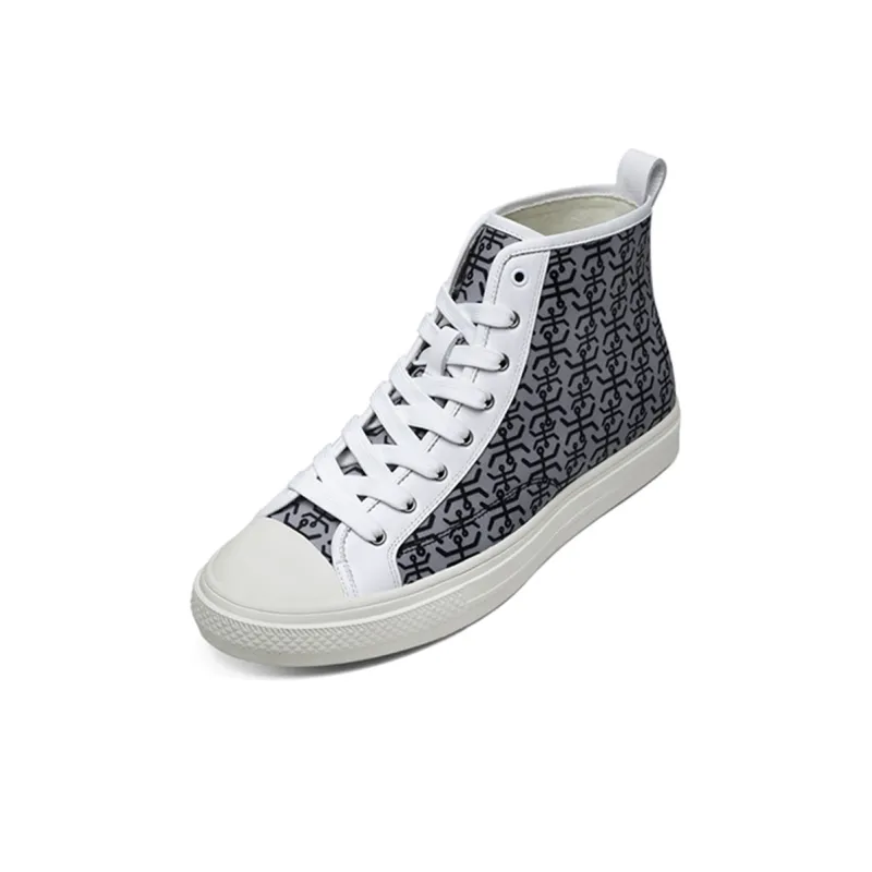 He Jinchang Lightweight Balance High Top Canvas Shoes Men's Gray-2