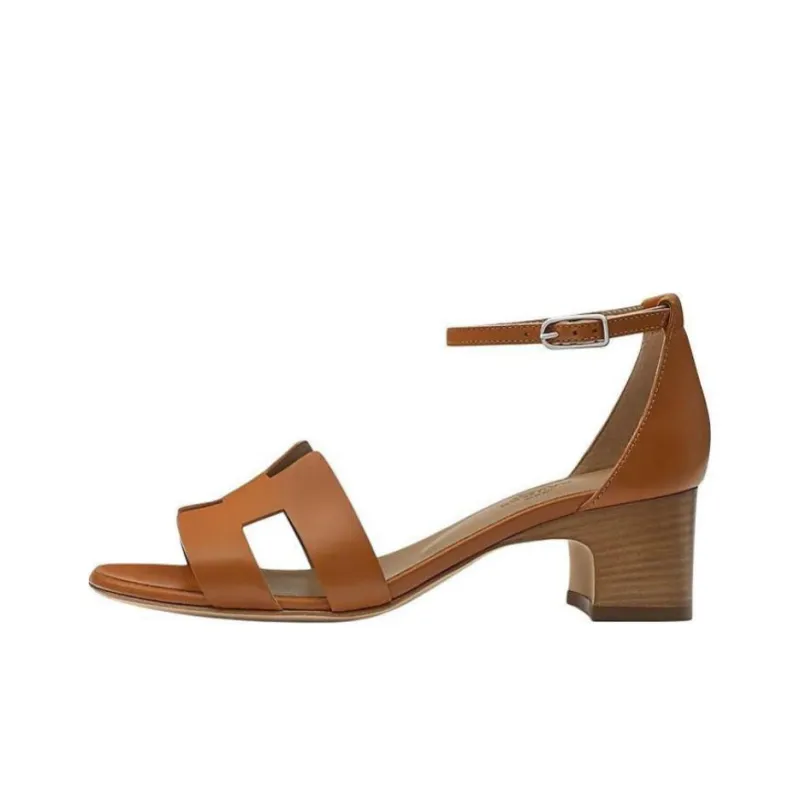 HERMES Encens Strap Sandals 5cm Women's Brown-0