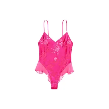 Victoria's Secret Archives Burnout Satin Teddy / Forever Pink Bodysuits Women's Pink
