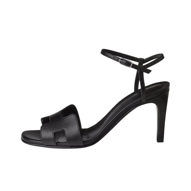 HERMES Heden Strap Sandals 7.8cm Women's Black-0