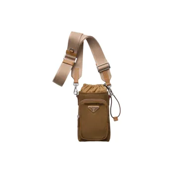 PRADA Recycled Nylon One Shoulder Crossbody Cell Phone Pouch Men's Cork Beige