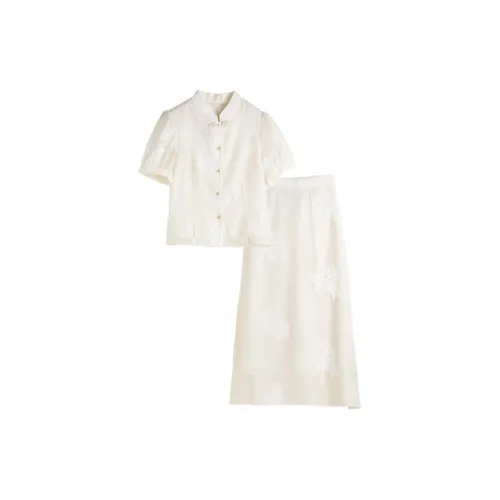 Hang Yi Court Two Piece Skirt Sets Women's Off White