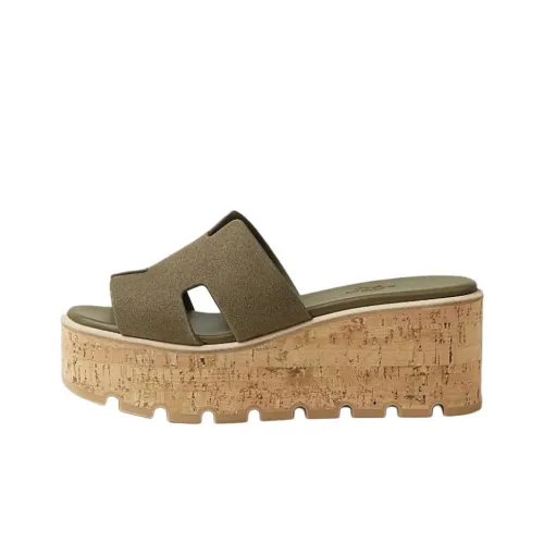 HERMES Slide Slippers 6.6cm Women's Green