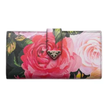 PRADA Saffiano Leather Wallet Large Size Women's Black & Multicolor