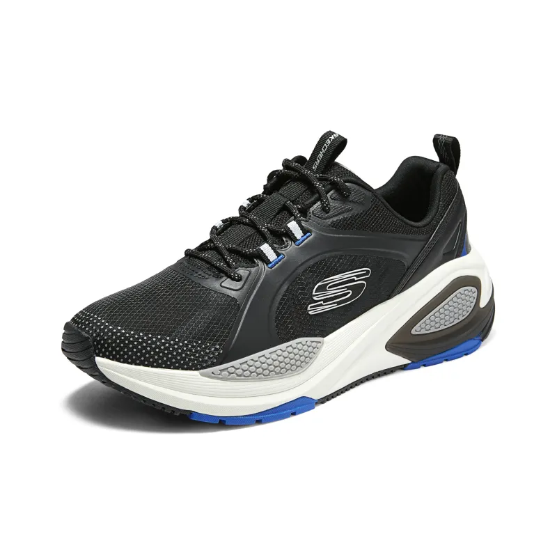 Skechers Cushioning Breathable Rebound Low Top Casual Running Shoes Men's Black Blue-2