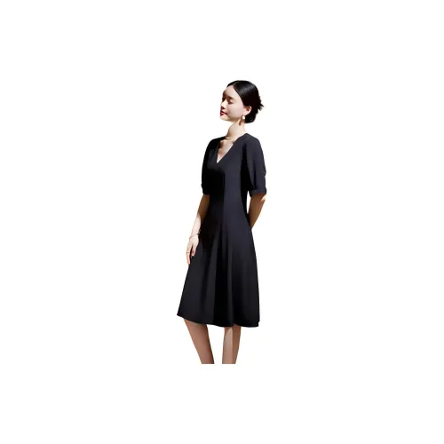 Hang Yi Court Short-Sleeved Dresses Women's Black