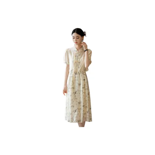 Hang Yi Court Two Piece Skirt Sets Women's Beige