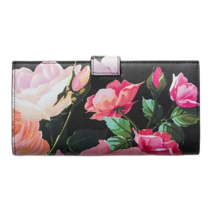 PRADA Saffiano Leather Wallet Large Size Women's Black & Multicolor-1