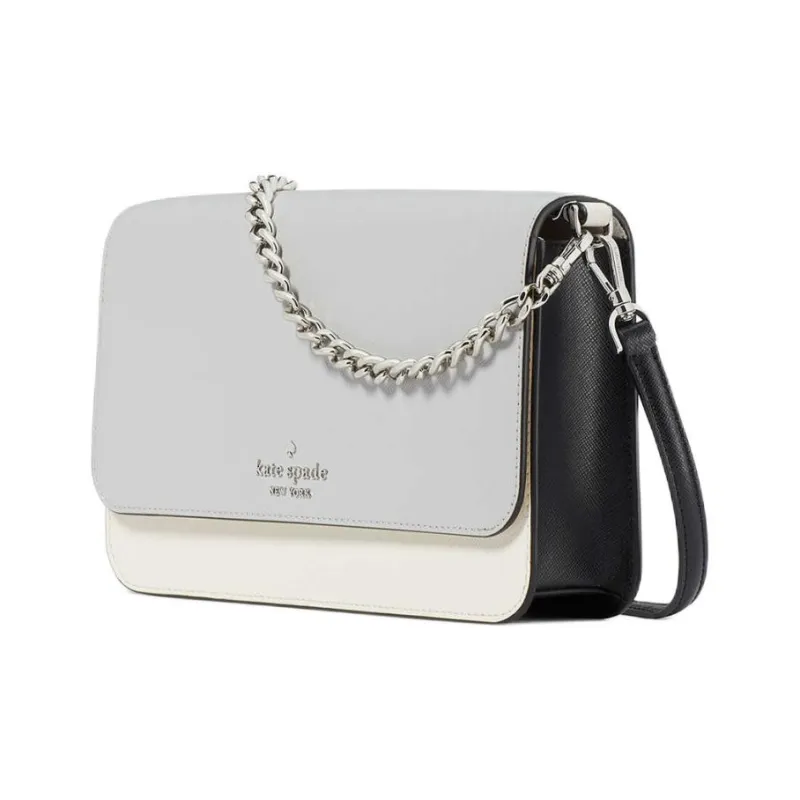 Kate Spade Saffiano Leather Shoulder Bag, Crossbody Bag Women's Platinum Gray Multicolor-1